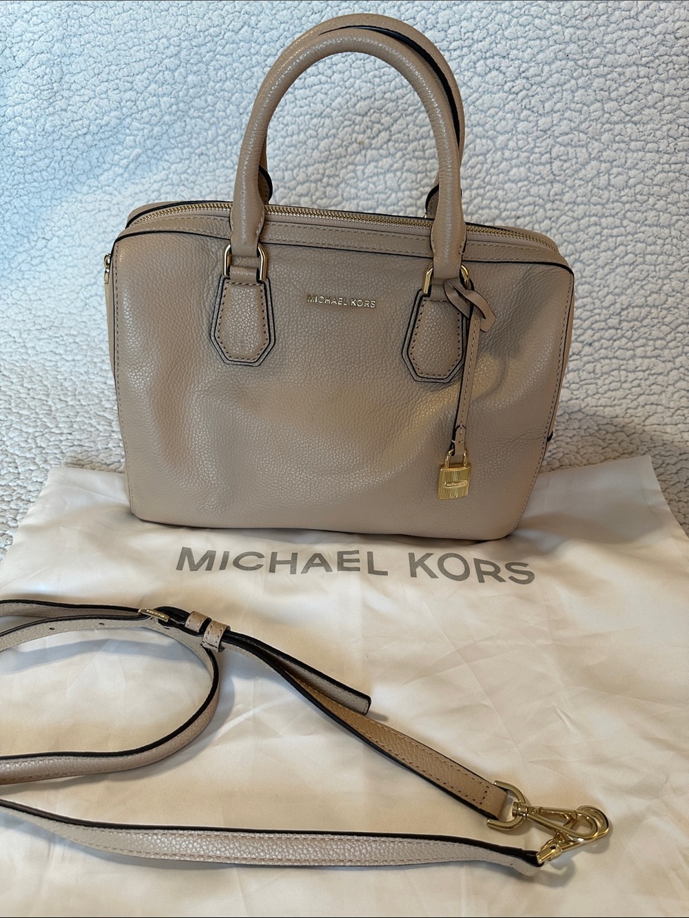 Michael Kors Pebbled Leather Satchel in Taupe w/Dust Bag